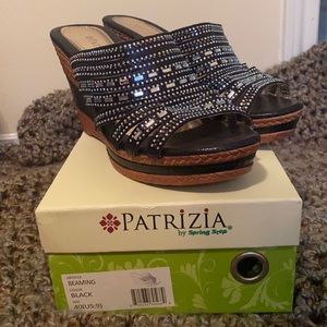 Black and silver embellished platform sandals